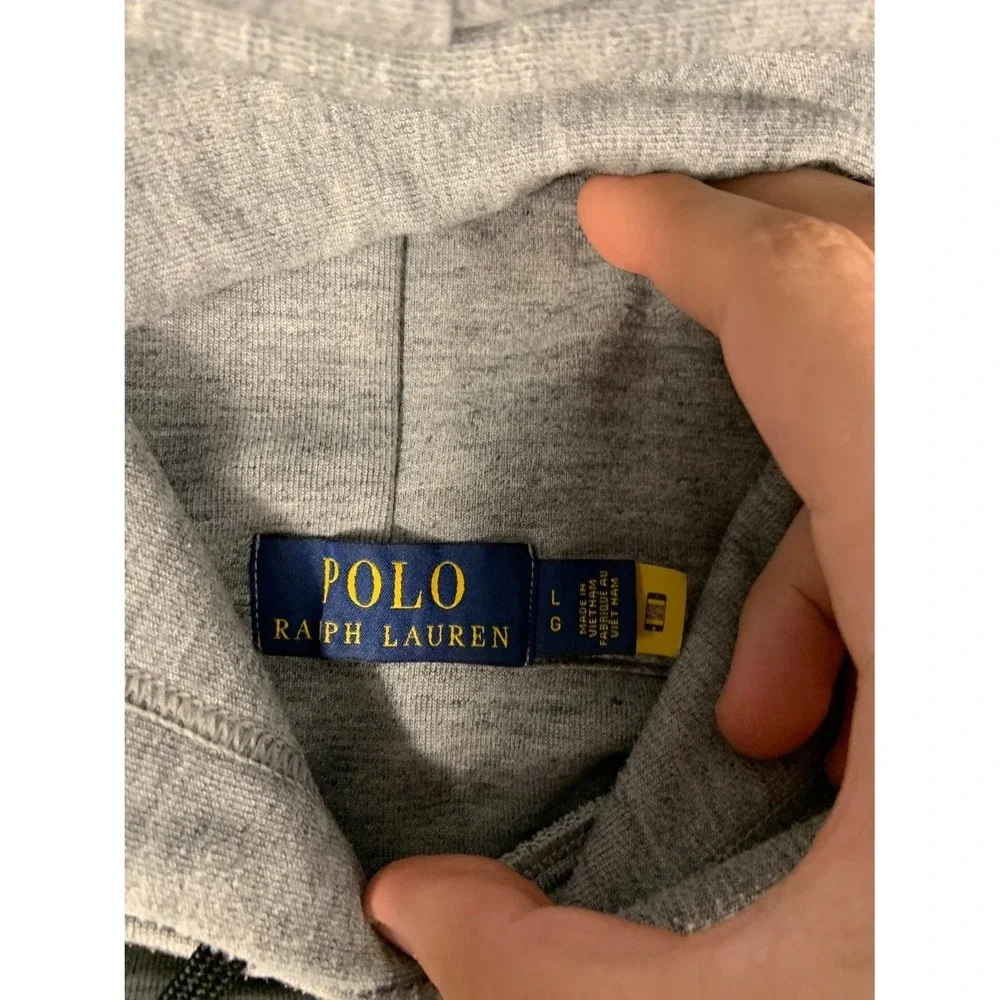 Polo Ralph Lauren Men's Hoodie L Gray Contrasting Black Drawstrings